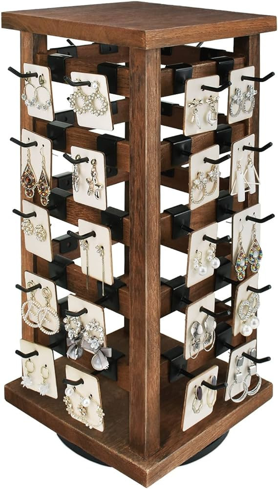 Ikee Design Wood Rotating Jewelry Display Tower with 42 Removable Hooks,Spinning Earring Card Sto... | Amazon (US)