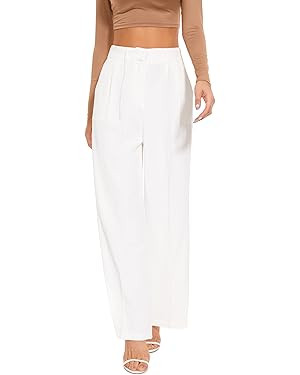 FUNYYZO Wide Leg Pants Women's High Elastic Waisted in The Back Business Work Trousers Long Strai... | Amazon (US)