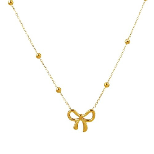 Gold Bow Bracelets Dainty Gold Plated Chain Necklaces Set Ribbon Choker Bracelets Necklaces Trendy Jewelry Gifts for Women-Bow Necklace | Amazon (US)