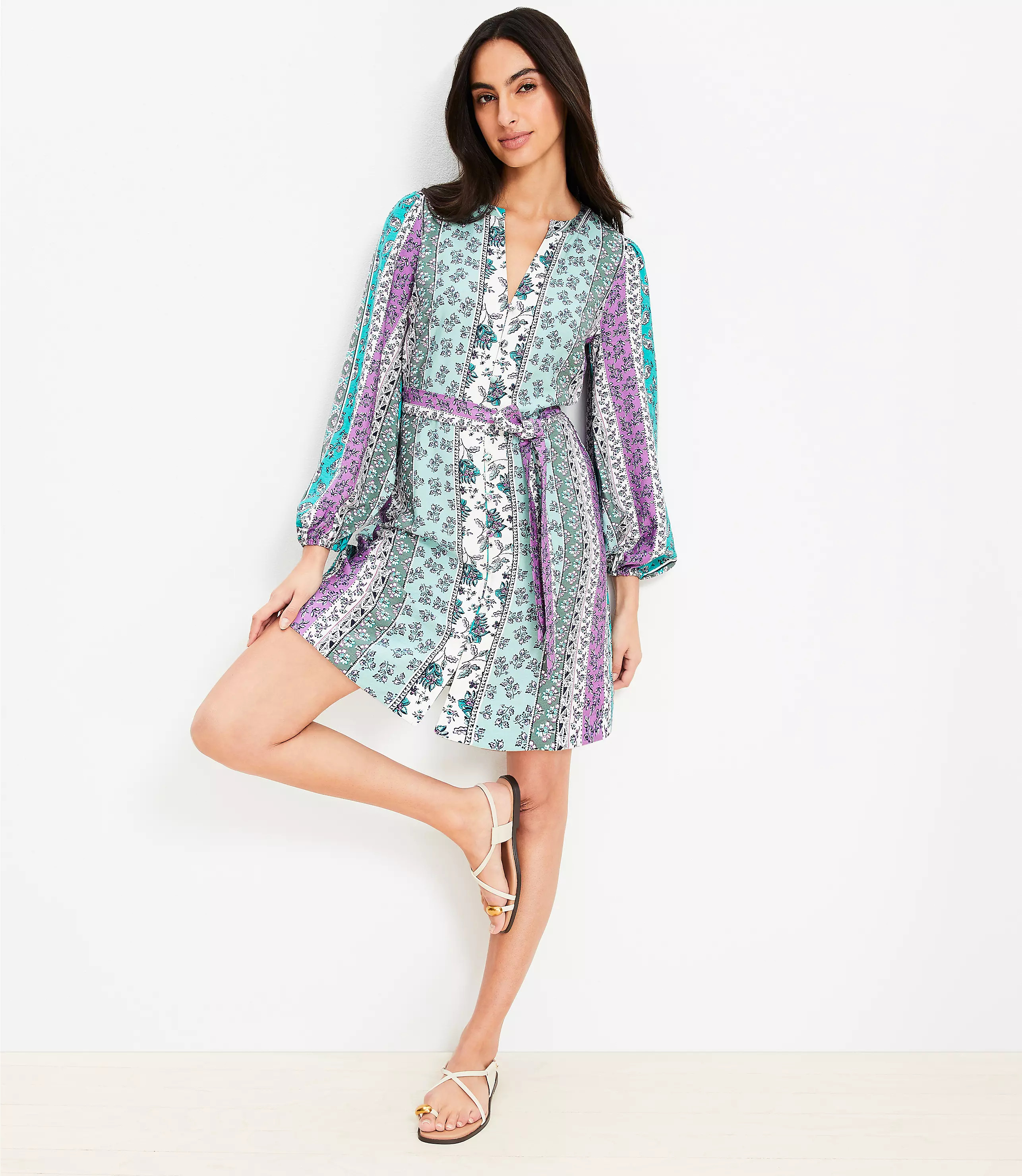 Petite Floral Stripe Belted Mini Dress | LOFT