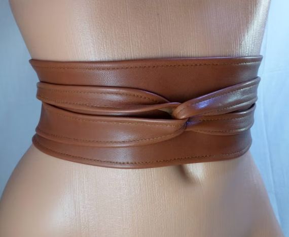 Brown leather obi belt Warp belt  Corset belt Bow belt Obi belt Wide belt Woman leather belt Brow... | Etsy (US)