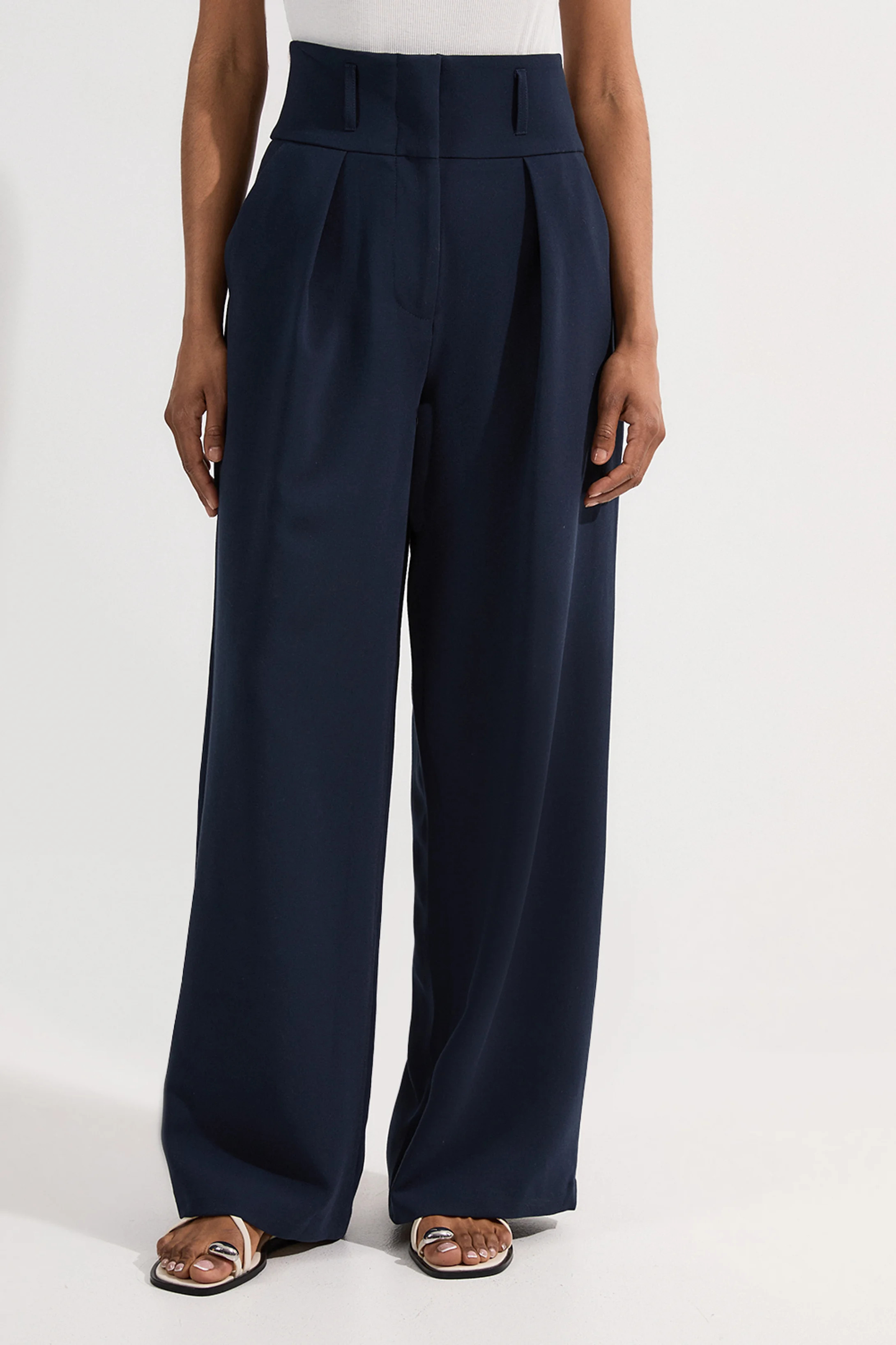Compact Stretch Essential Tailored High Waist Wide Leg Trouser | Karen Millen UK + IE + DE + NL