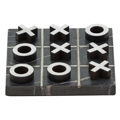 Gonet Marble Tic Tac Toe Decor Black Game Set with Silver Inlay | Joss & Main