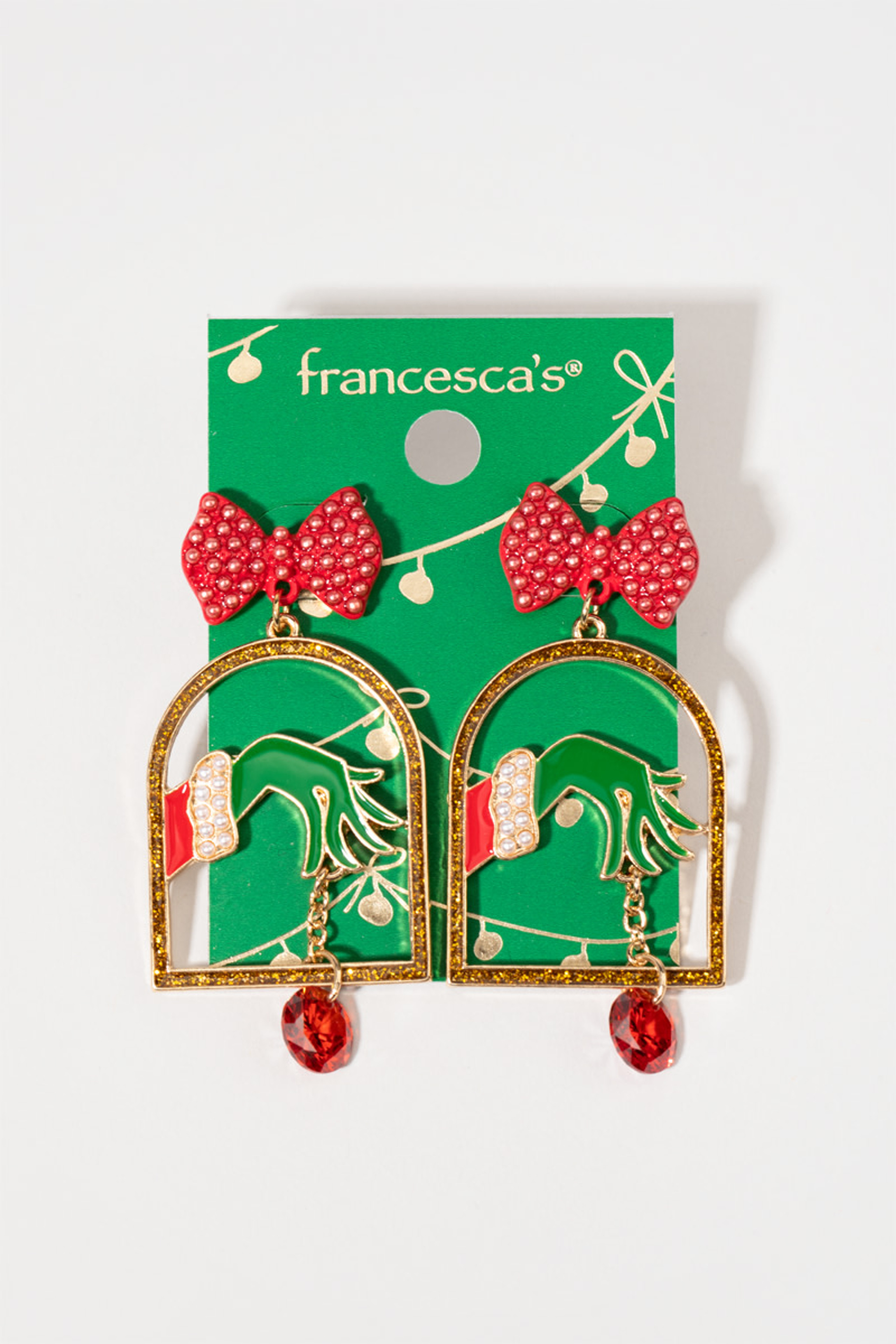 Grinch Hand Drop Earrings | Francesca's