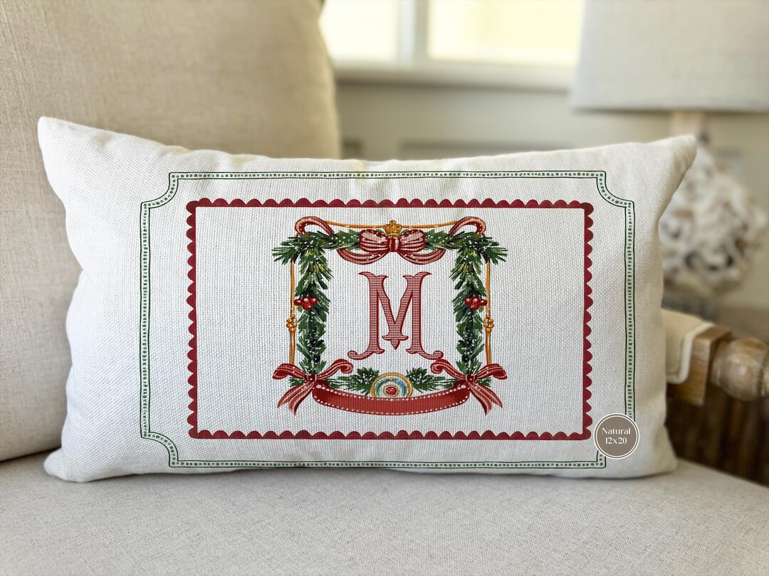 HOLIDAY MONOGRAM Pillow Cover, Christmas Crest Personalized Holiday Decor, Grandmillennial Christ... | Etsy (US)