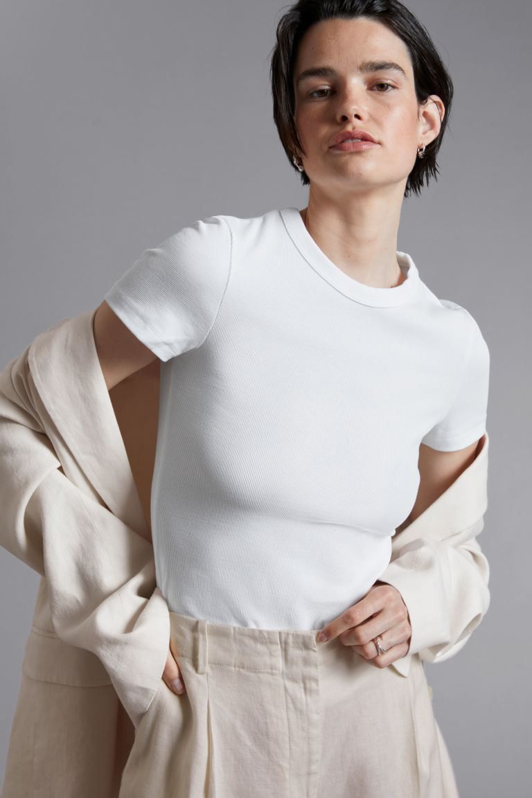 Ribbed Cropped T-Shirt | H&M (UK, MY, IN, SG, PH, TW, HK)