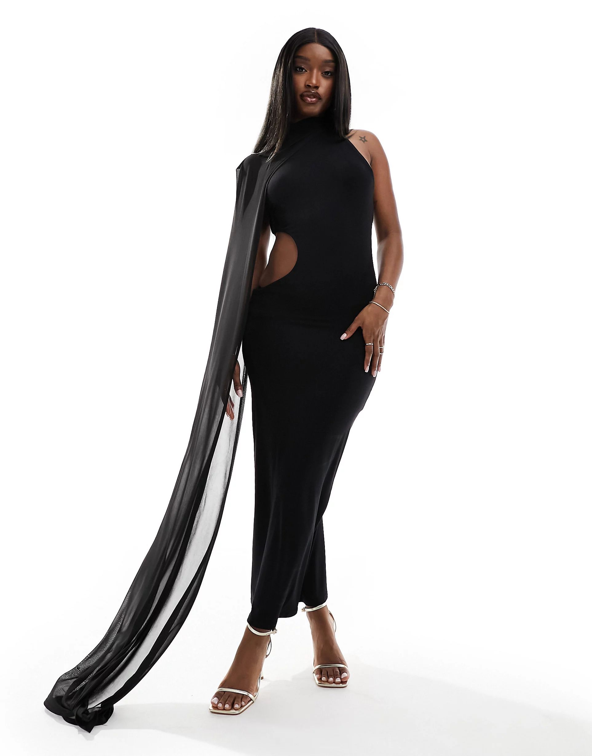 ASOS DESIGN cape scarf detail midi dress in black | ASOS (Global)
