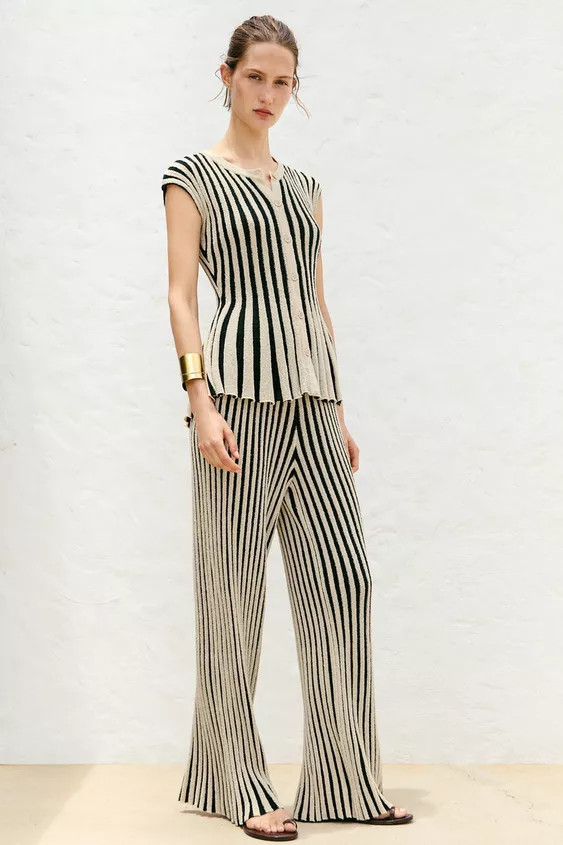 STRIPED CUT KNIT PANTS | Zara US