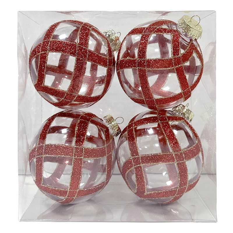 4-Count Red & Clear Ornaments, 3.9" | At Home