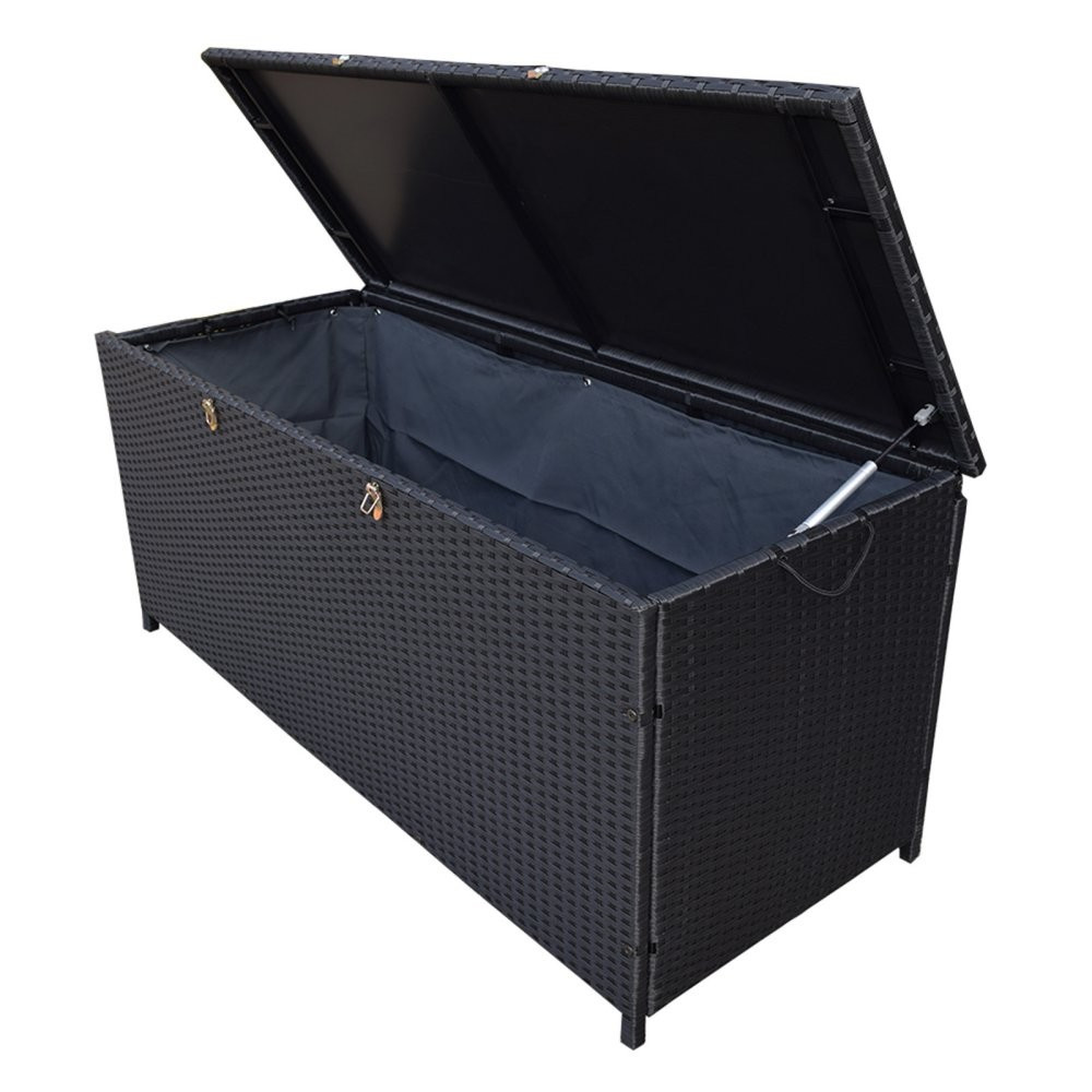 Oakland Living 113 Gallon Indoor/Outdoor Wicker Deck Box - Black | Hayneedle