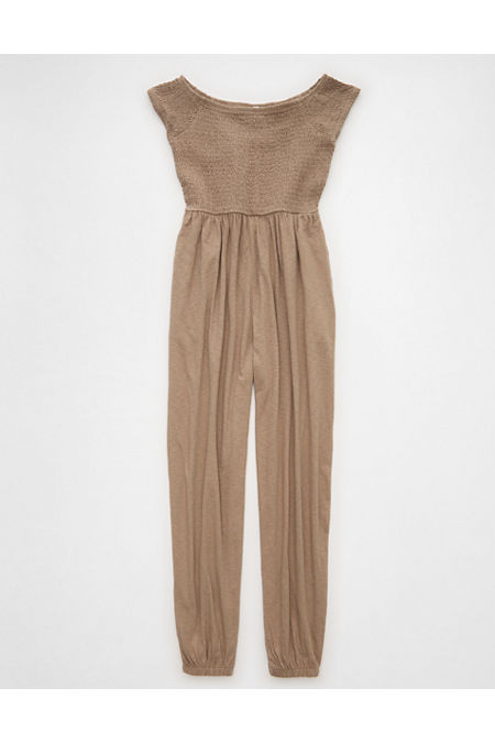AE Sunchaser Off-the-Shoulder Jumpsuit Women's Brown XXS | American Eagle Outfitters (US & CA)