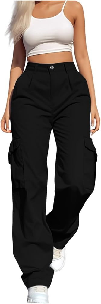 Women's Hiking Wide Leg Cargo Pants Lightweight Quick Dry Outdoor Buttons High Waisted Workout Pa... | Amazon (US)