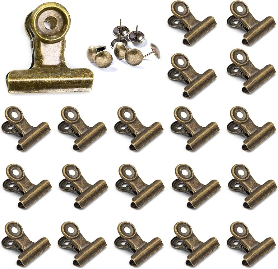 YUCHIYA 20 Pack Metal Clips with 20 Push-pins for Corkboard,Bulldog Clips for Hanging Pictures,Sm... | Amazon (US)