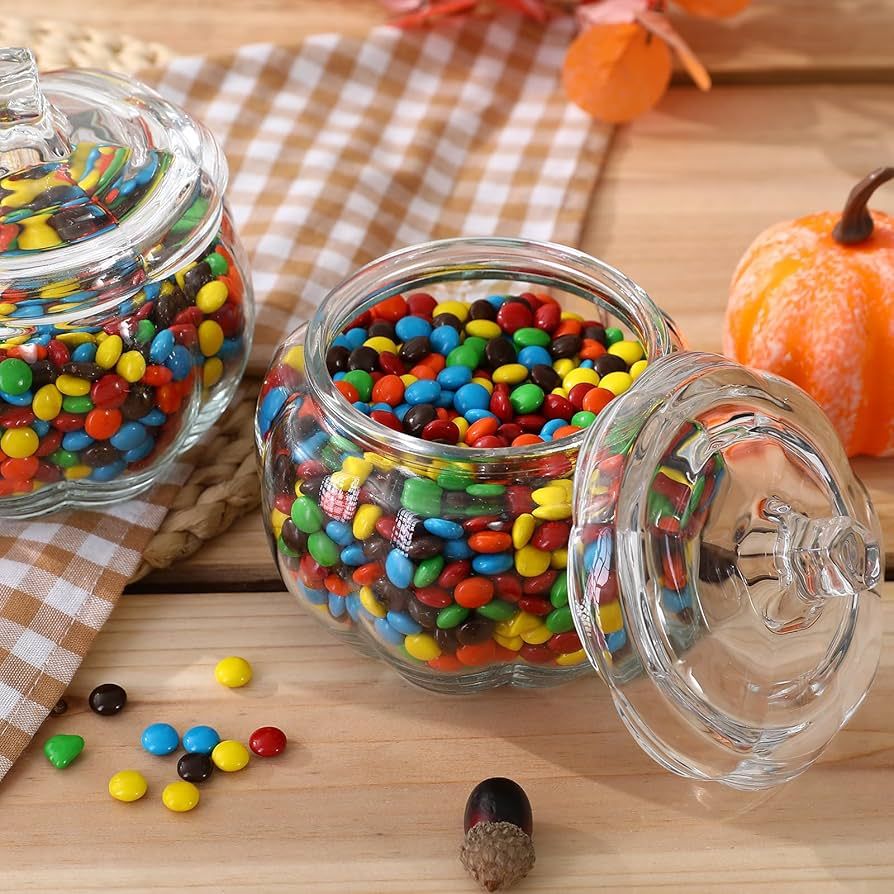 Halloween Decorations-2 PCS Glass Pumpkin Jars with Lid-Halloween Candy Storage for Home Fall Tha... | Amazon (US)