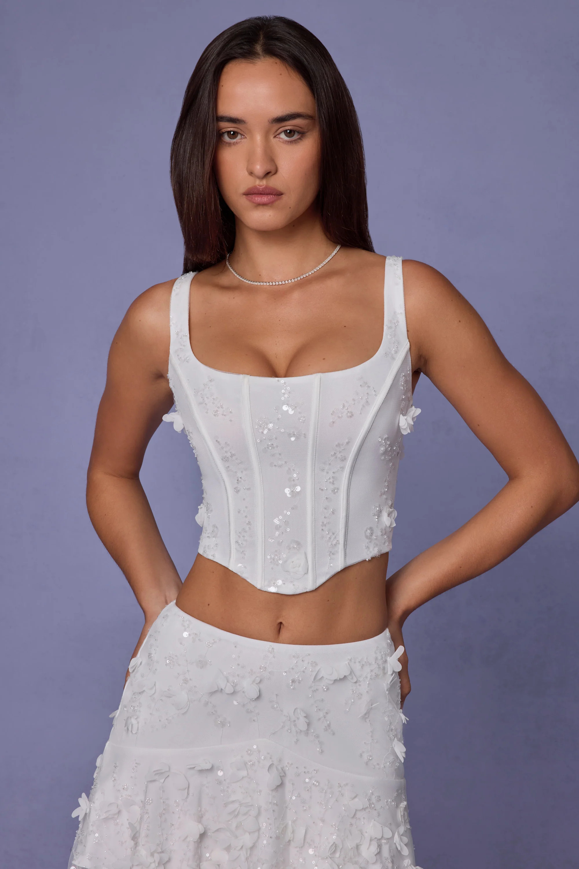 Embellished Lace-Up Corset Top in White | Oh Polly