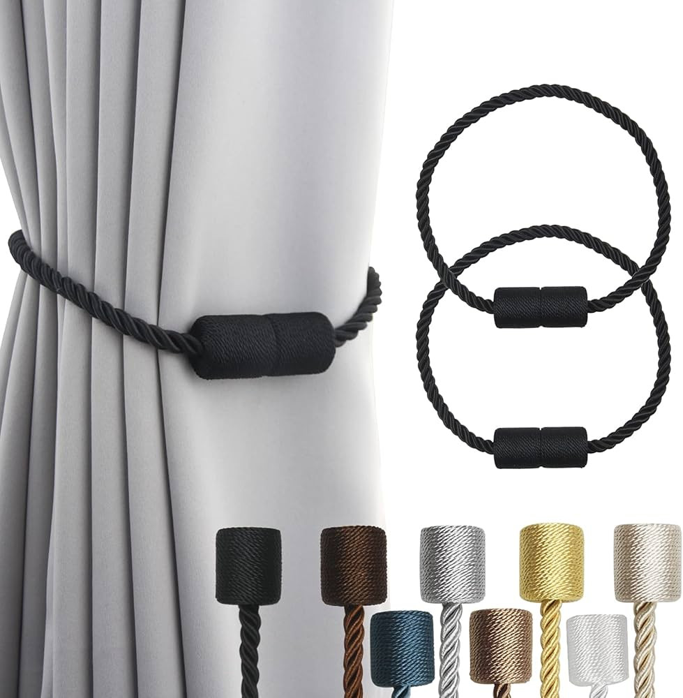 Porlau 2 Pack Black Strong Magnetic Curtain Tiebacks Outdoor Elegant Decorative Tie Backs Modern ... | Amazon (US)