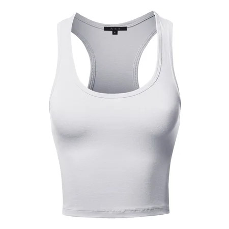 A2Y Women s Basic Cotton Casual Scoop Neck Cropped Racerback Tank Tops White XS | Walmart (US)
