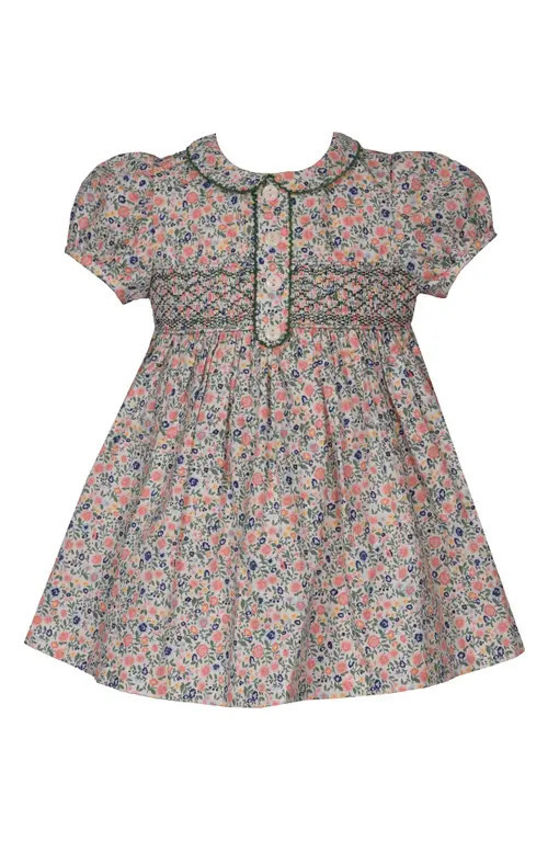 Iris & Ivy Floral Smocked Waist Cotton Poplin Party Dress in Grey at Nordstrom, Size 24M | Nordstrom