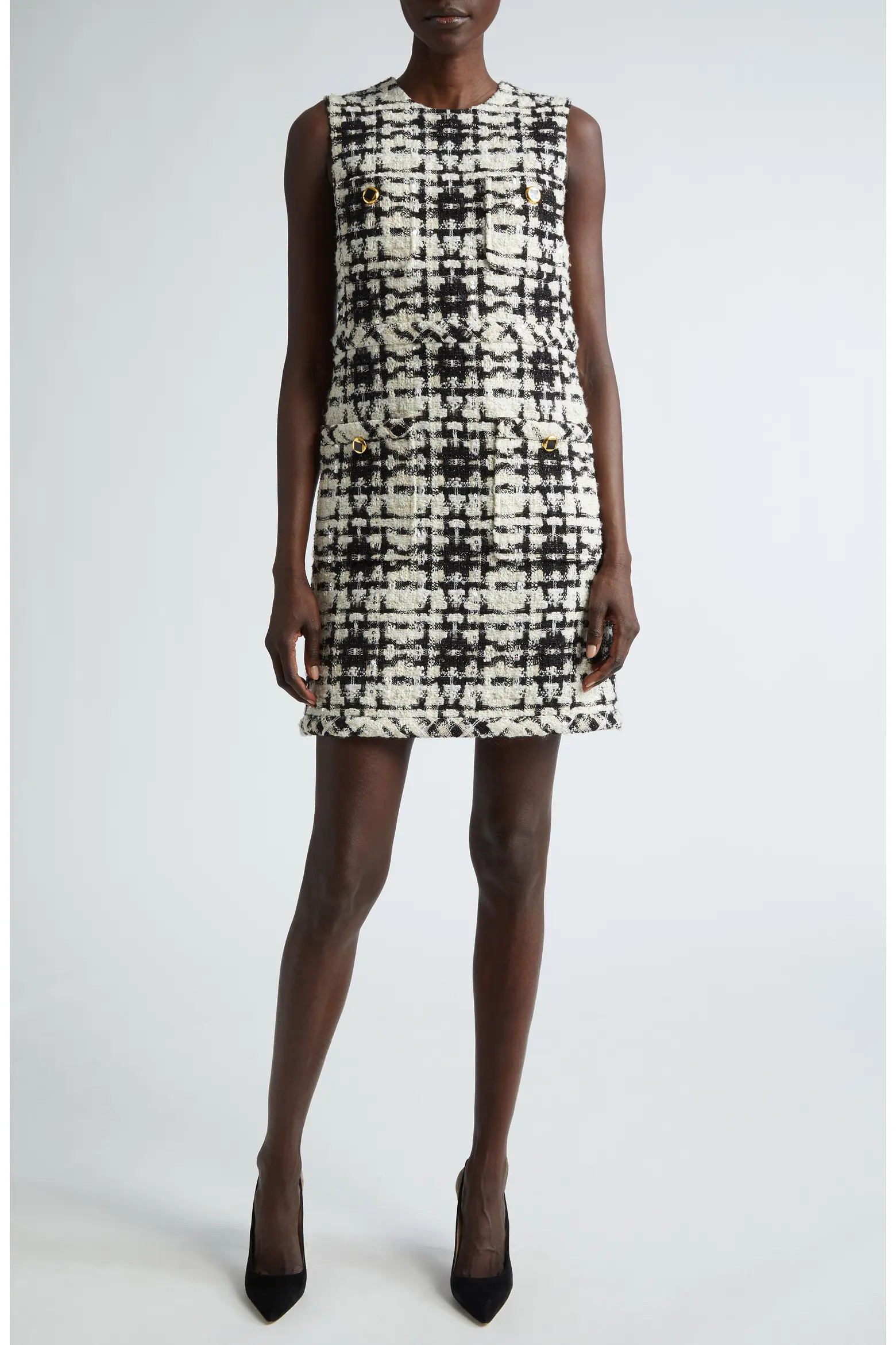 ST. JOHN Plaid Sequin Eyelash Tweed Shift Dress (Women) | Nordstrom | Nordstrom