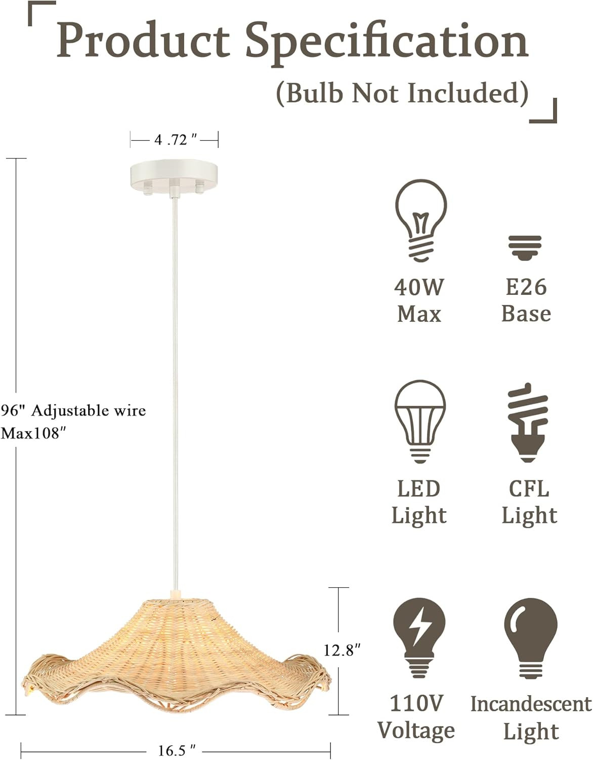 Untrammelife Hand Woven Rattan Pendant Lights 16.5" Antique Boho Chandelier Light Fixture Natural... | Amazon (US)