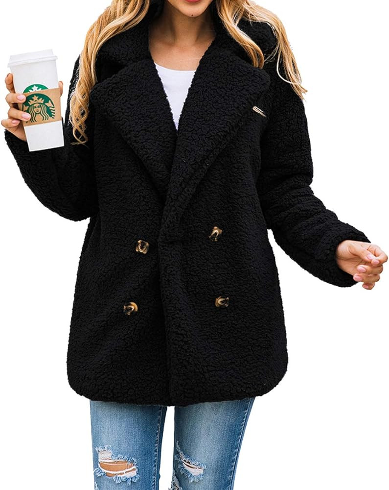 PRETTYGARDEN Women's Fashion Long Sleeve Lapel Zip Up Faux Shearling Shaggy Oversized Coat Jacket Fo | Amazon (US)