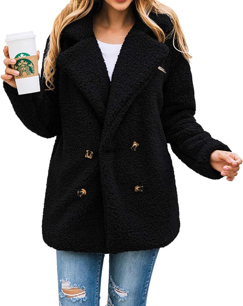 PRETTYGARDEN Women's Fashion Long Sleeve Lapel Zip Up Faux Shearling Shaggy Oversized Coat Jacket Fo | Amazon (US)