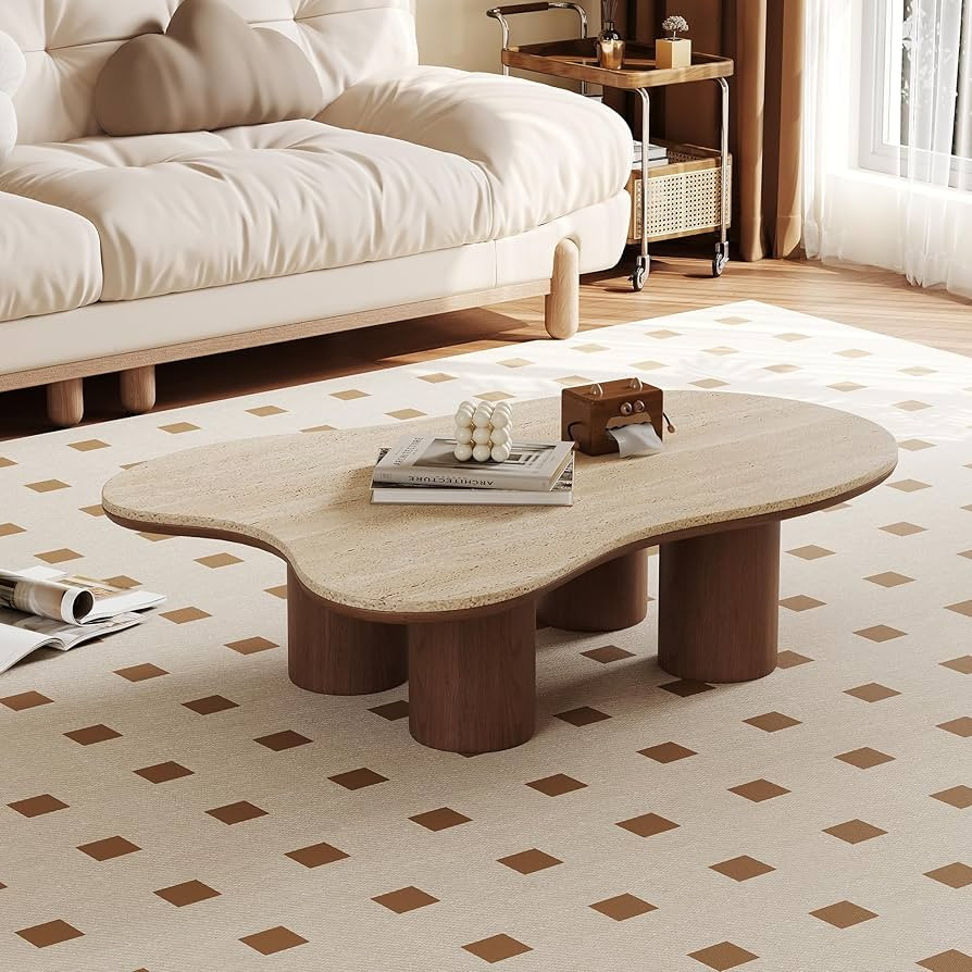 48.42" Cloud Coffee Table for Living Room, Mid-Century Modern Coffee Table with Wood Legs, Unique... | Amazon (US)