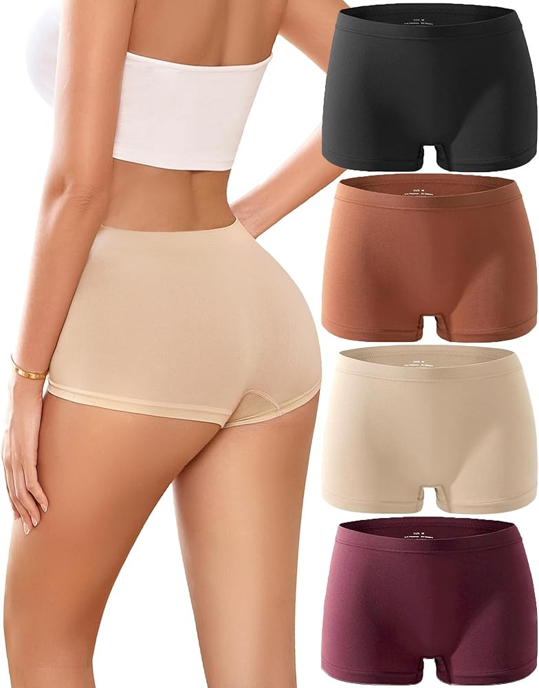 Boy Shorts Underwear for Women Seamless Boxer Shorts Underwear Soft Stretch Boyshort Panties 4 Pa... | Amazon (US)