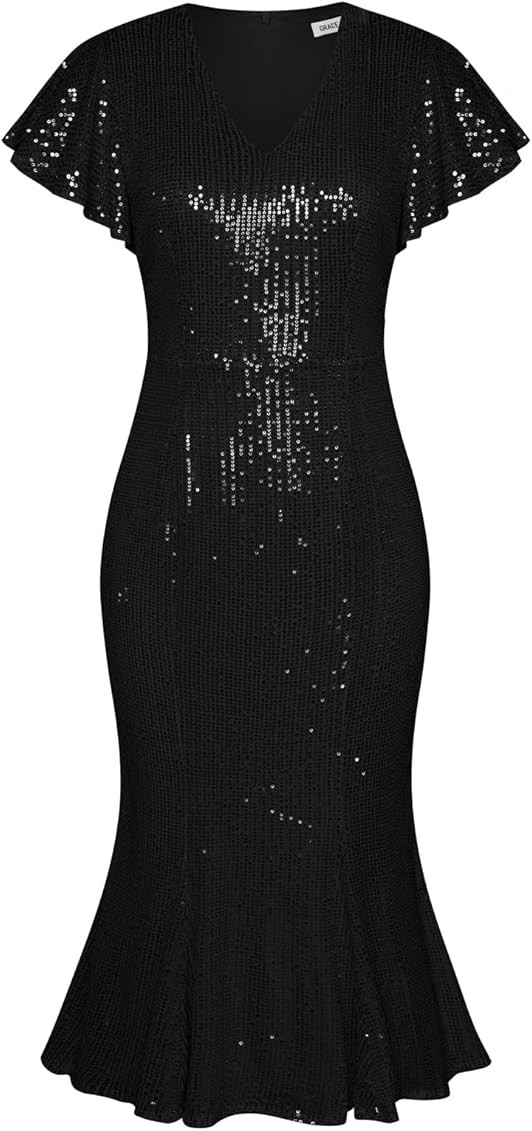 GRACE KARIN Women’s Formal Sequin Dress Cap Sleeve Elegant Mermaid Dress Glitter Sparkly Cockta... | Amazon (US)