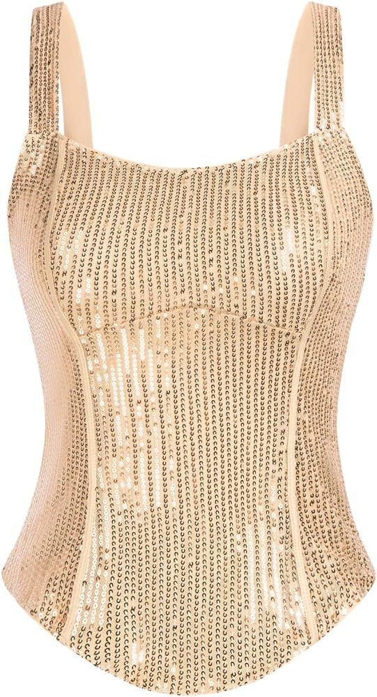GRACE KARIN Sequin Tank Tops for Women Bustier Corset Top Sparkle Sexy Slim Camisole Sleeveless P... | Amazon (US)