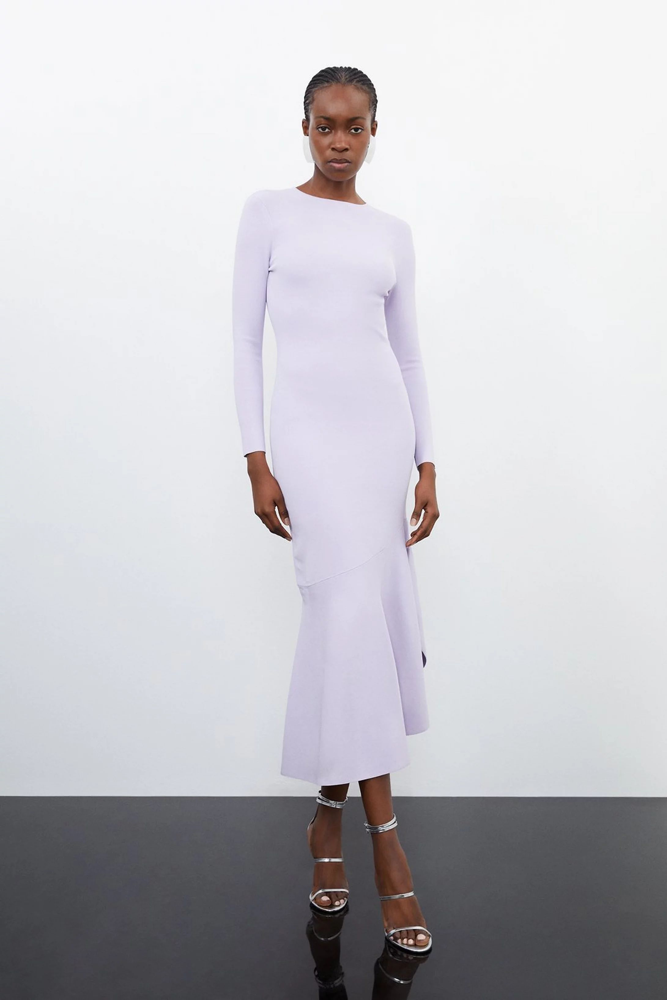 Premium Drape Knit Asymmetric Maxi Dress | Karen Millen US