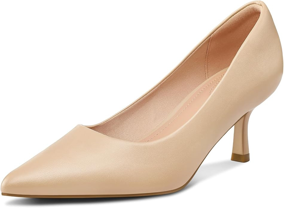 mysoft Kitten Heels for Women Low Heel Pumps 2 Inch Closed Toe Wedding Dress Shoes | Amazon (US)