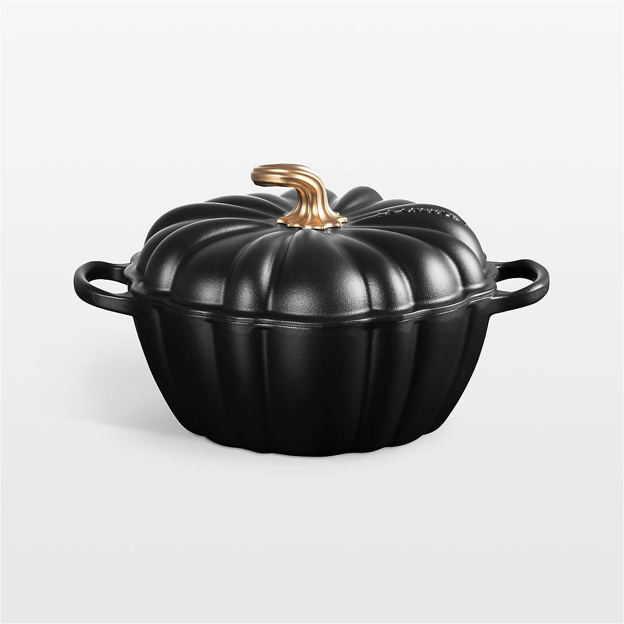 Le Creuset Signature 4-Qt. Licorice Pumpkin Oven with Gold Stem + Reviews | Crate & Barrel | Crate & Barrel