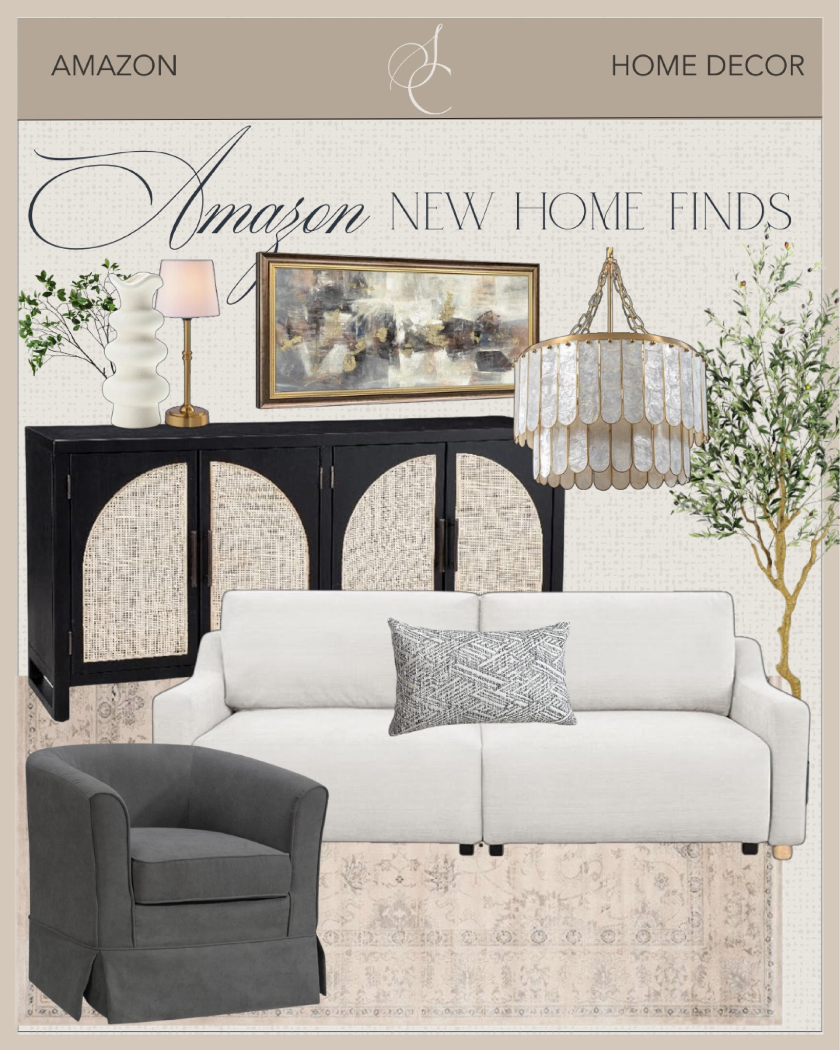 Amazon new home finds include wall art, faux tree, buffet, chandelier, wireless lamp, vase, faux greenery stem, accent chair, convertible sofa, area rug.

Home decor, styled home, looks for less, luxe for less, Amazon finds

#LTKhome #LTKstyletip #LTKfindsunder100