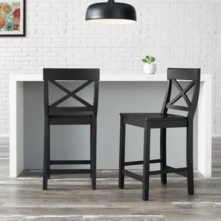 StyleWell Cedarville Dark Charcoal Wood Counter Stools with Cross Back (Set of 2) DC 2005 CTR-B | The Home Depot