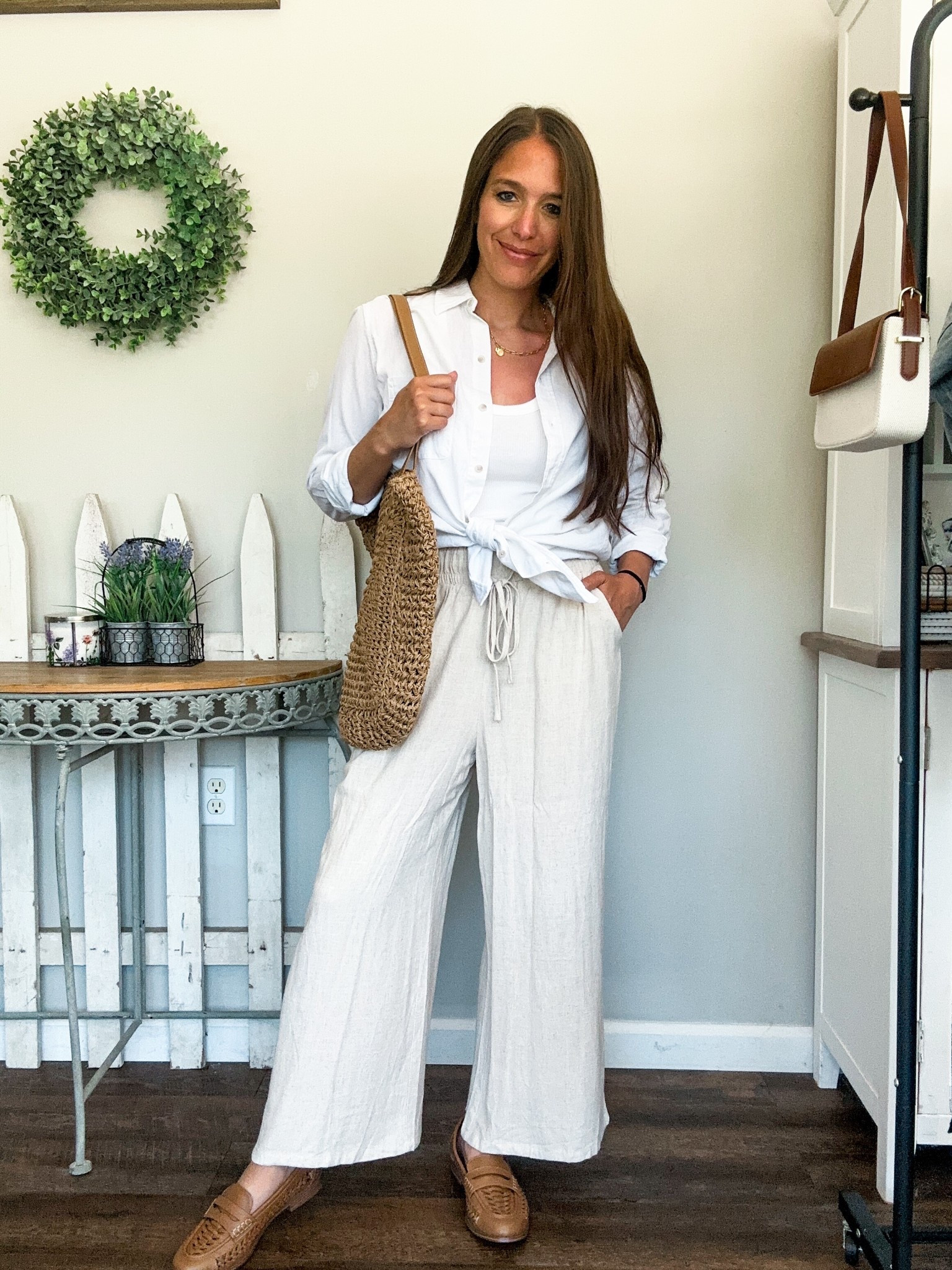 Summer capsule linen pants and button down! 
XS top 
Small bottoms 
Shoes down 1/2 


#LTKStyleTip #LTKFindsUnder100 #LTKFindsUnder50