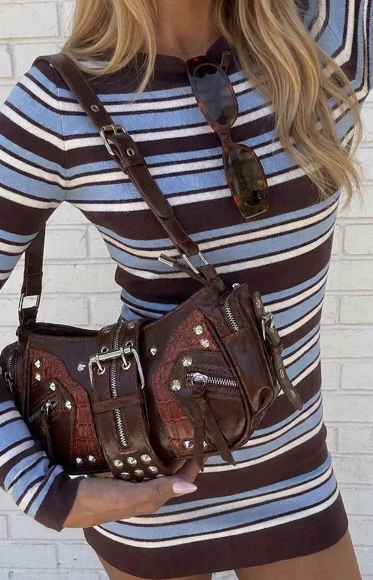 Dakota Brown Pu Silver Hardwear Shoulder Bag | Beginning Boutique | Beginning Boutique (US)