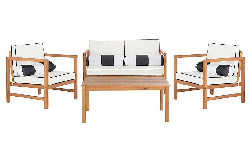 Genette 4-Pc Lounge Set, White/Black | One Kings Lane