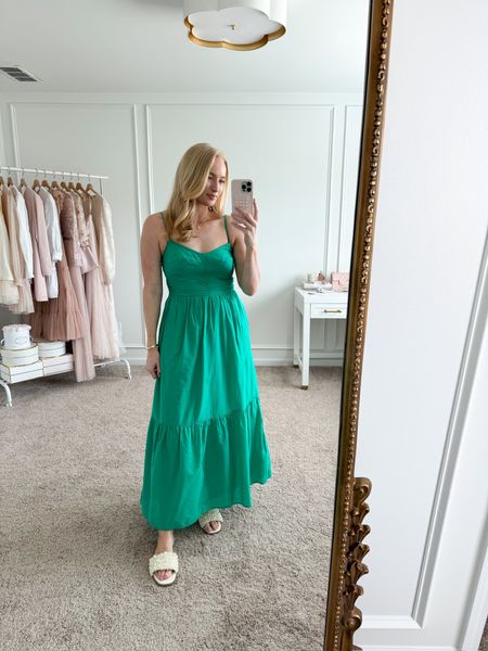 This Target dress is the prettiest spring green! Would be a great Masters option paired with tennis shoes and a sweater draped over your shoulders! I have it paired with my Target pearl sandals! Spring dresses // masters outfits // baby shower dresses // brunch dresses // daytime dresses // comfortable shoes // Target sandals 

#LTKstyletip #LTKfindsunder50 #LTKSeasonal