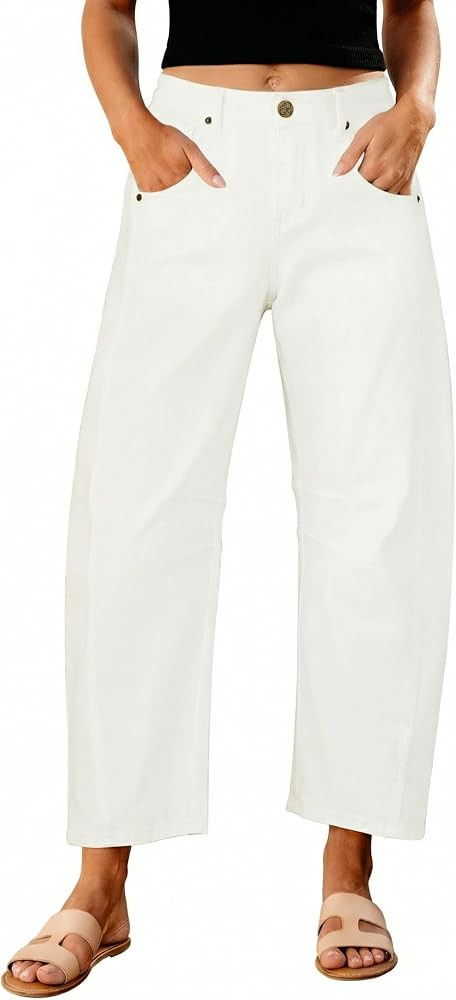 GRAPENT Barrel Jeans for Women High Waist Baggy Cropped Stretch Denim Pants | Amazon (US)