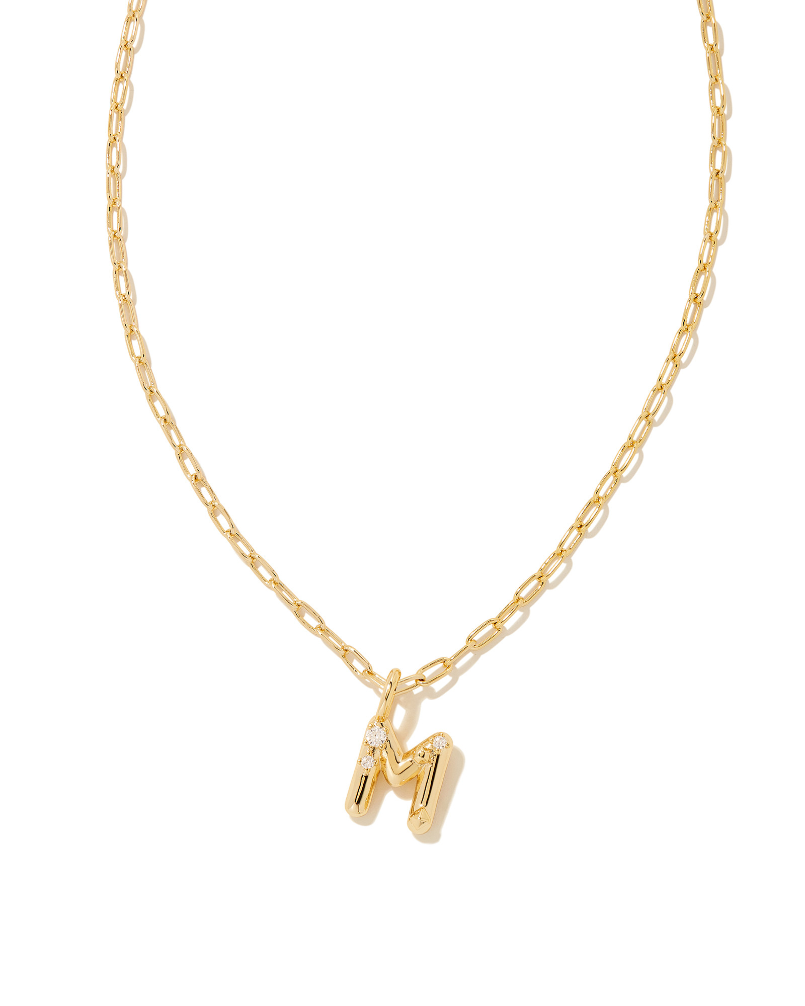 Crystal Letter M Gold Short Pendant Necklace in White Crystal | Kendra Scott