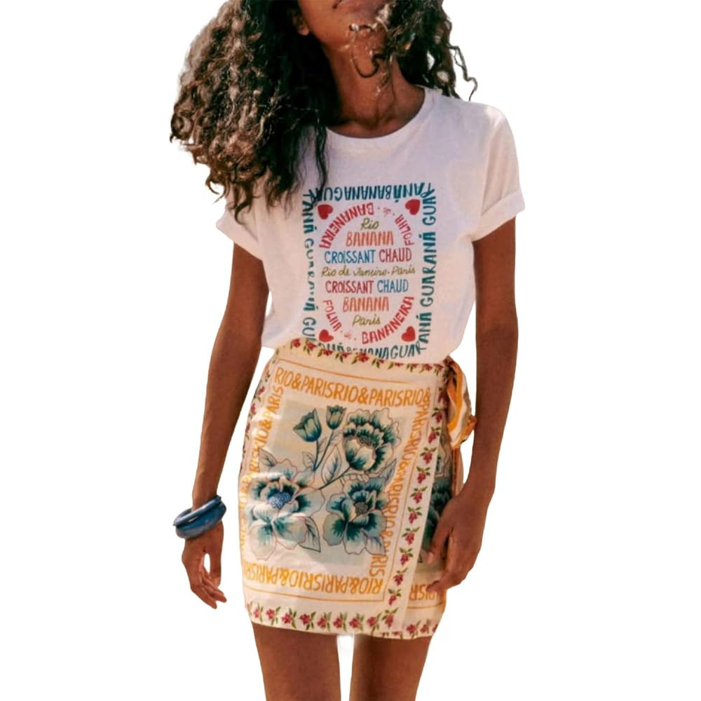 Womens Summer Floral Wrap Short Skirt Tie Side High Waist A Line Beach Vacation Boho Mini Skirt | Amazon (US)