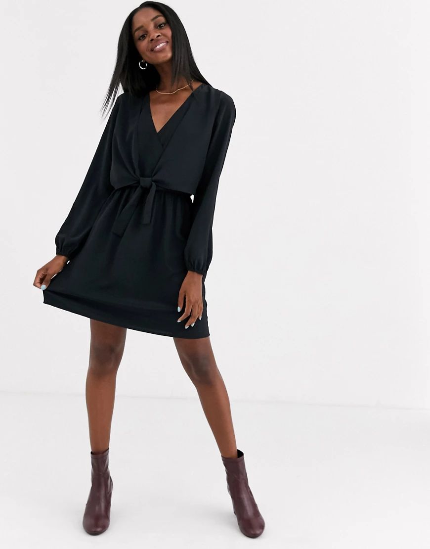 JDY mini dress with knot front detail in black-Blue | ASOS (Global)
