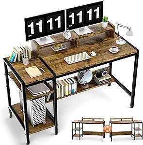 Gimars Upgrade 47” Computer Desk with 35 inch Monitor Stand, Rustic Home Office Desk with 3 Adj... | Amazon (US)