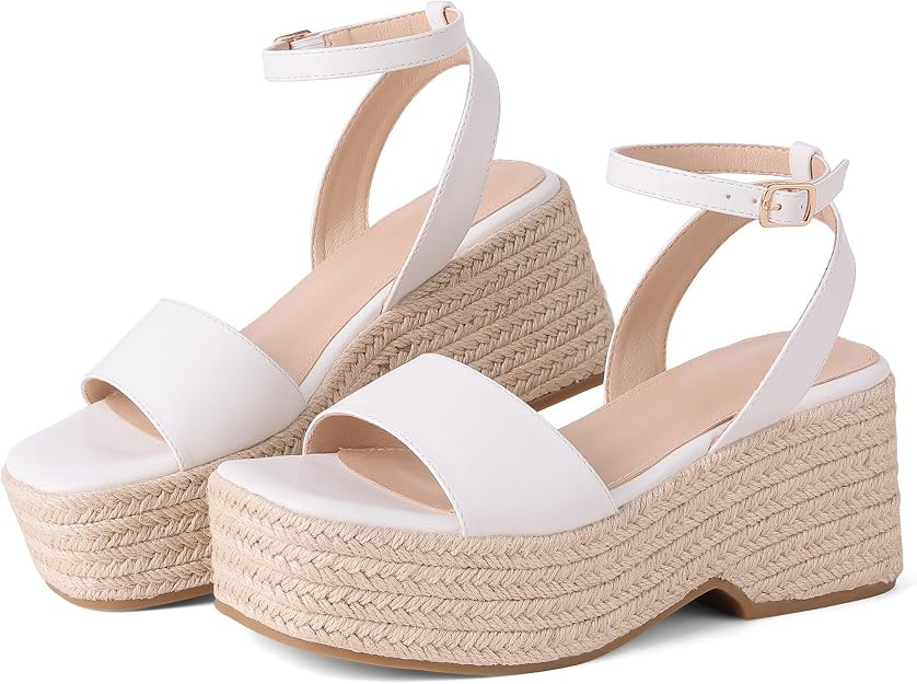 Marc Ford Espadrilles Platform Sandals for Women Summer Wedges - Ankle Strap, Buckle, Open Toe, B... | Amazon (US)