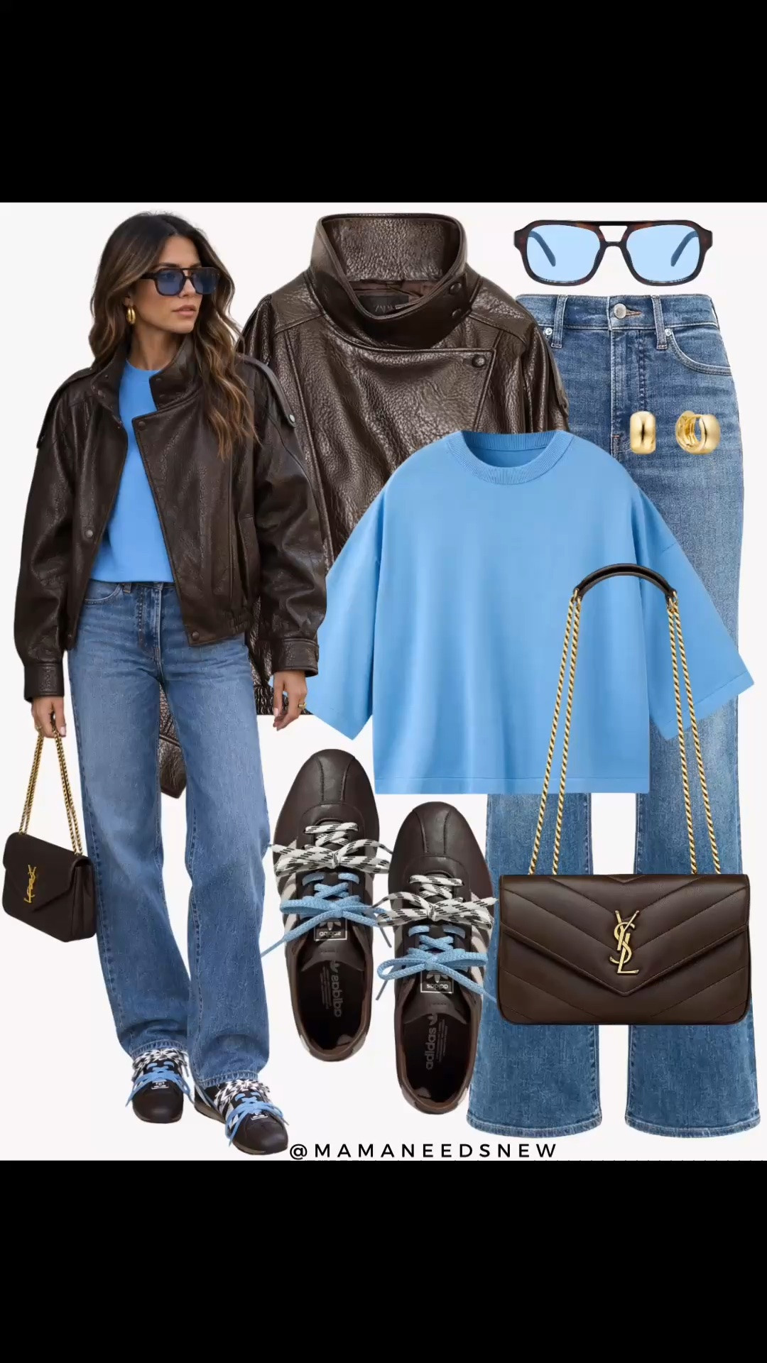An early fall outfit with leather jacket, knit tshirt, jeans, sneakers and shoulder bag

#LTKootd #LTKSeasonal #LTKSaleAlert