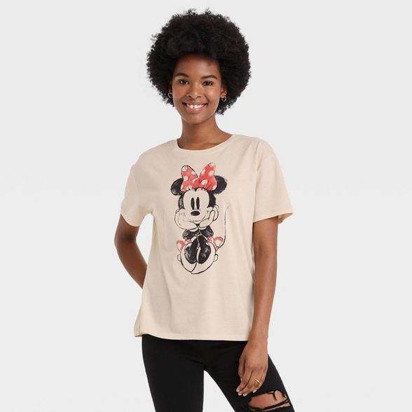 Women's Minnie Mouse Short Sleeve Graphic T-Shirt - Ivory | Target