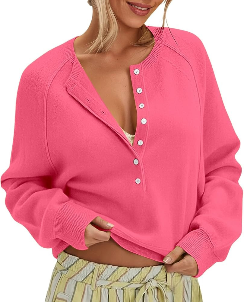 Button Down Sweaters for Women Lightweight Half Pullover Knit Sweater Casual Long Sleeve Tunic To... | Amazon (US)