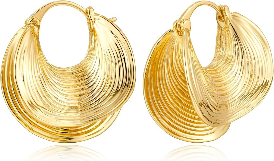 YUJIE Gold Plated Hoop Earrings for Women Brass Earring Chunky Statement Jewelry | Amazon (US)