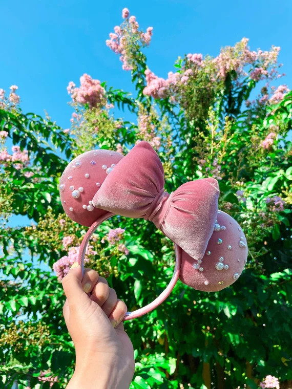 Velvet Mouse Ears - Minnie Ears - Pearl Ears - Pink Ears - Rhinestones - Blue Ears - Purple Ears ... | Etsy (US)